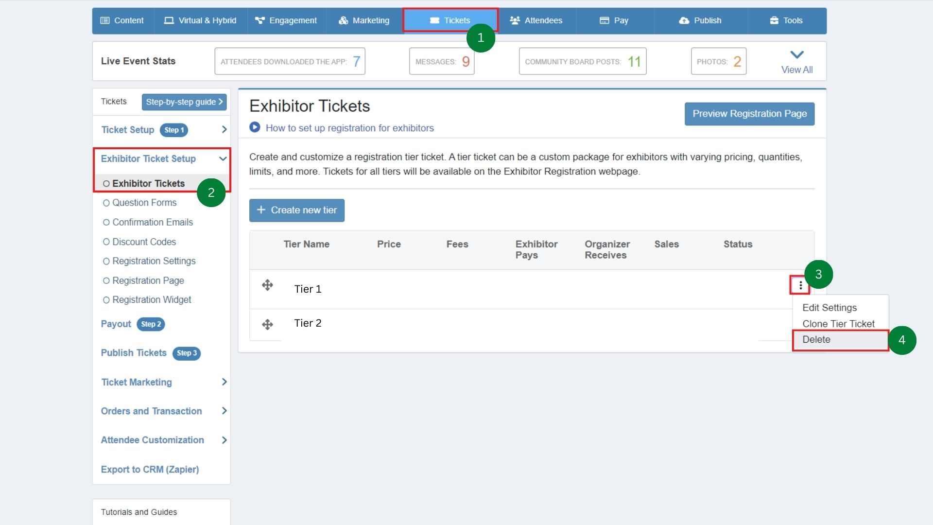How do I delete tickets for Exhibitors? Help Center