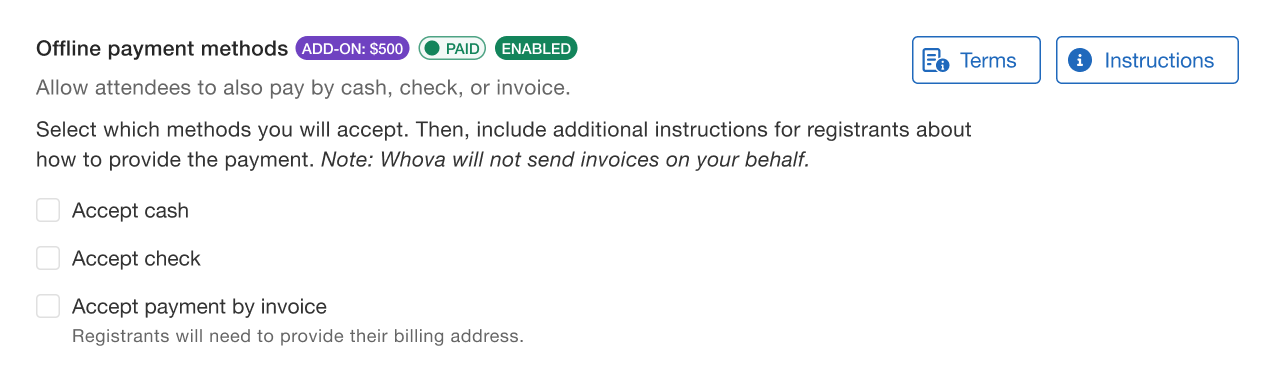 Select offline payment types